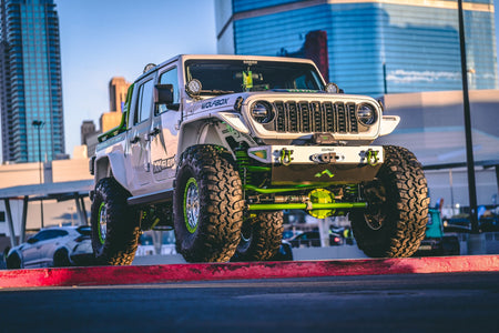 Jeep Gladiator Stubby Front Bumper on White Gladiator at SEMA 1