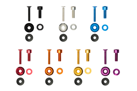 Custom anodized multi color bolts and washers. Replacement hardware for rusty jeep bolts.  Black, silver, blue, red, orange, gold, purple.