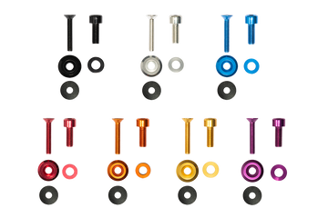 Custom anodized multi color bolts and washers. Replacement hardware for rusty jeep bolts.  Black, silver, blue, red, orange, gold, purple.