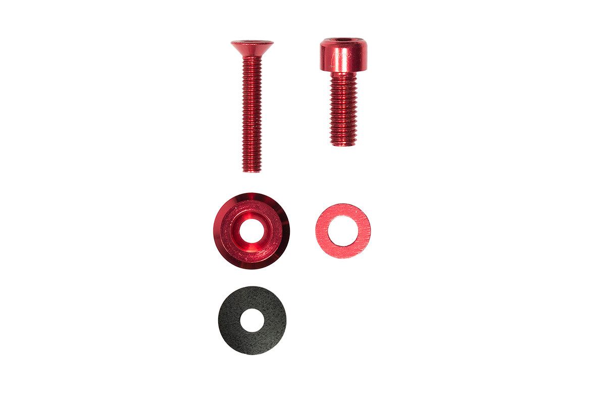 Custom anodized red bolts and washers. Replacement hardware for rusty jeep bolts. 